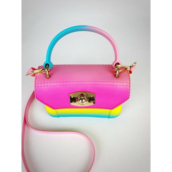 Small Rainbow Jelly Crossbody Purse - Rubber Unicorn Gold Clasp Expandable - Picture 2 of 6